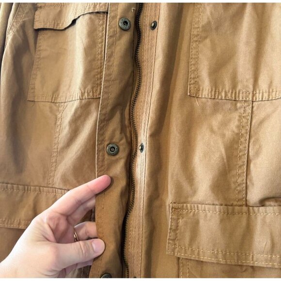 Womens tan utility cargo shacket oversized outerwear  jacket button-down  MEDIUM - Picture 2 of 8